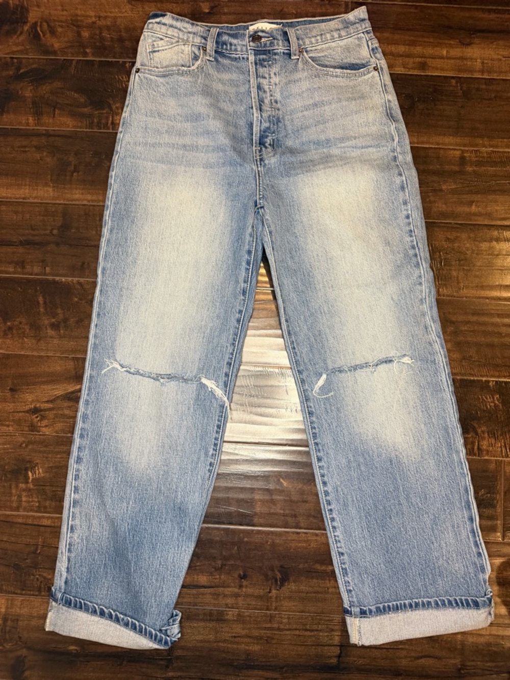 Cello High Rise Distressed Dad Jeans Size 9 Blue Button Fly Straight Leg